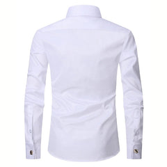 Showlu Fashion Store 2023 Men French Cuff Dress Shirt Cufflinks  New White Long Sleeve Casual Buttons Male Brand Shirts Regular Fit Clothes