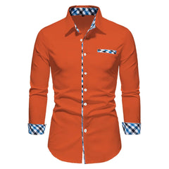 SHOWLU FASHION STORE 2023 Men's Hot Selling Business Office Long Sleeve Solid Color Spliced Shirt Outdoor Street Leisure High Quality Fabric Polo Top