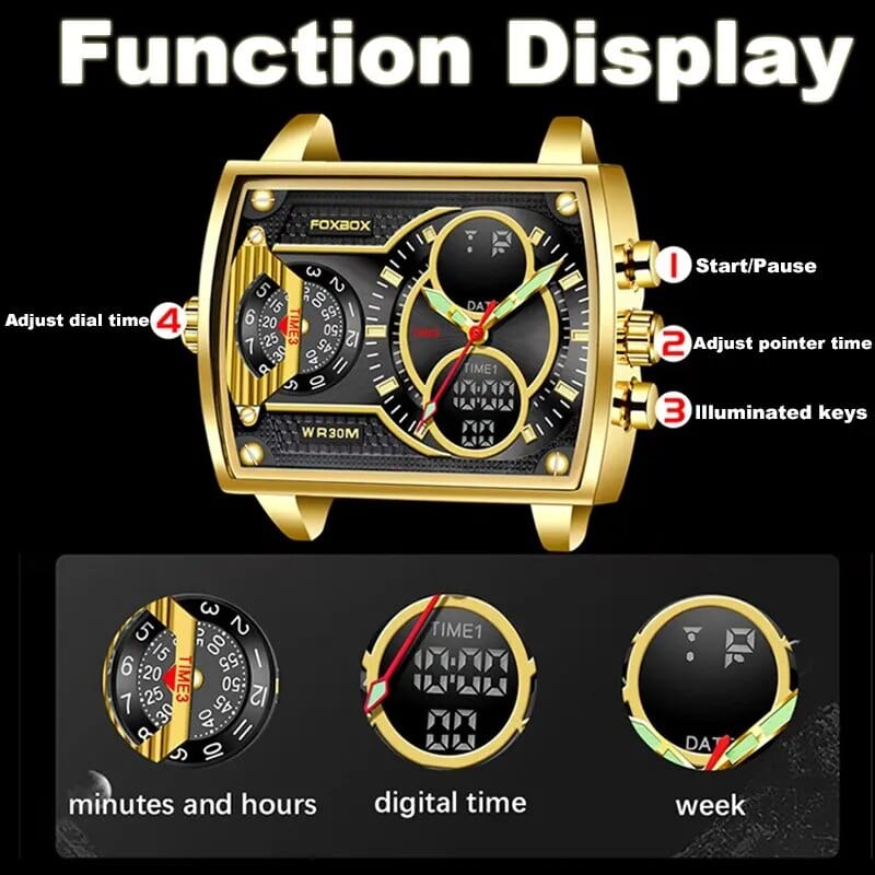 Showlu Fashion Store 2023 Men Watch Gold Quartz Led Clock Men Watch Sport Waterproof Wrist Watch Male Military Digital Watches Man Relogio Masculino