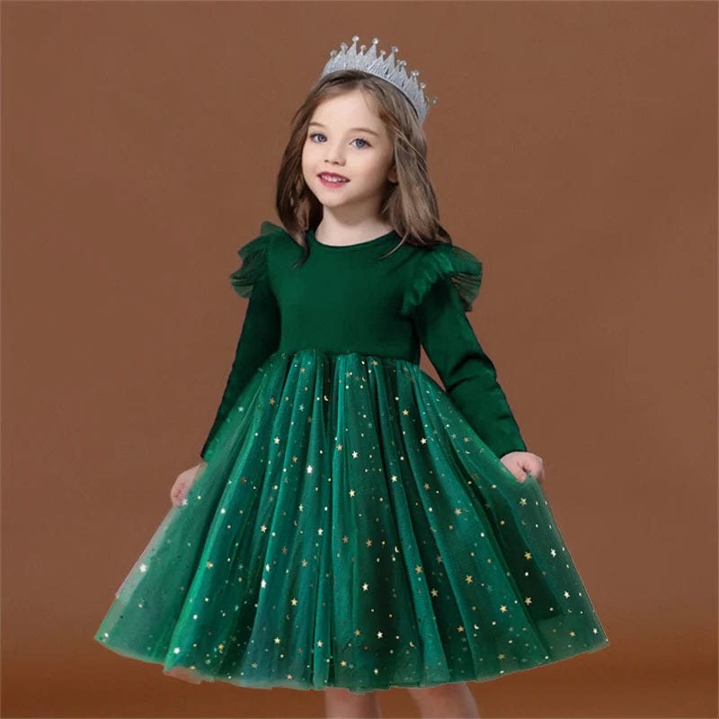 Showlu Fashion Store 2023 New Christmas Costumes for Baby Winter Girl Mesh Dresses for Long Sleeve 3-8Y Kid Star Sequin Birthday Party Princess Dress