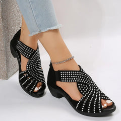 Showlu Fashion Store 2023 New Fashion Comfortable Sandals Women's Rhinestone Zipper Crystal Indoor Shoes Women's Open Toe Shoes