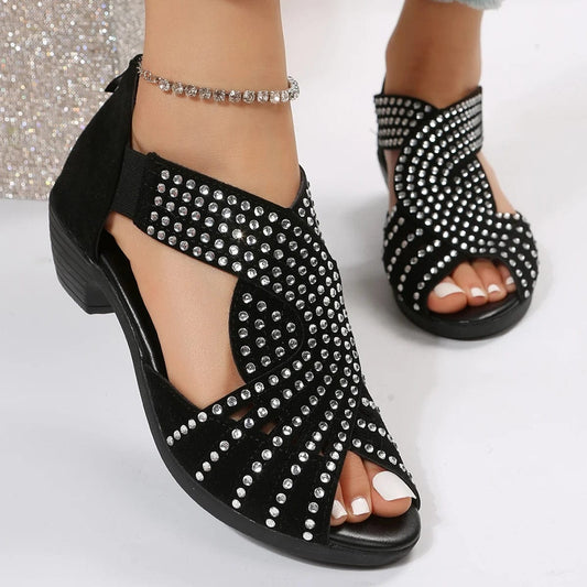 Showlu Fashion Store 2023 New Fashion Comfortable Sandals Women's Rhinestone Zipper Crystal Indoor Shoes Women's Open Toe Shoes