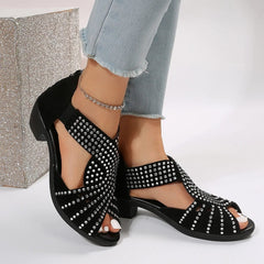 Showlu Fashion Store 2023 New Fashion Comfortable Sandals Women's Rhinestone Zipper Crystal Indoor Shoes Women's Open Toe Shoes