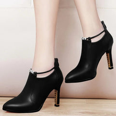 Showlu Fashion Store 2023 New Women Red Women's Boots Stilettos Heels Ankle Boot Leather Casual Elegant Short Shoes Spring Summer Pumps Size 34