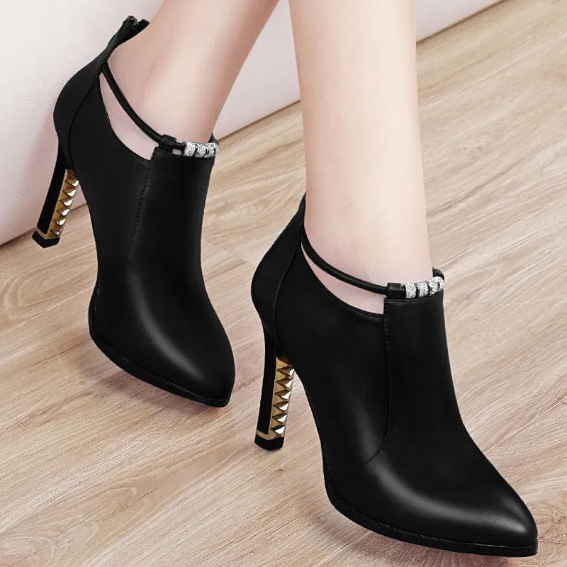 Showlu Fashion Store 2023 New Women Red Women's Boots Stilettos Heels Ankle Boot Leather Casual Elegant Short Shoes Spring Summer Pumps Size 34