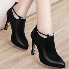 Showlu Fashion Store 2023 New Women Red Women's Boots Stilettos Heels Ankle Boot Leather Casual Elegant Short Shoes Spring Summer Pumps Size 34