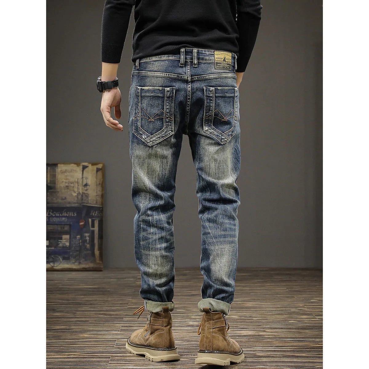 Showlu Fashion Store 2023 Spring and Autumn New Fashion Trend Retro Ripped Jeans Men's Casual Elastic Comfortable High-Quality Large Size Trousers