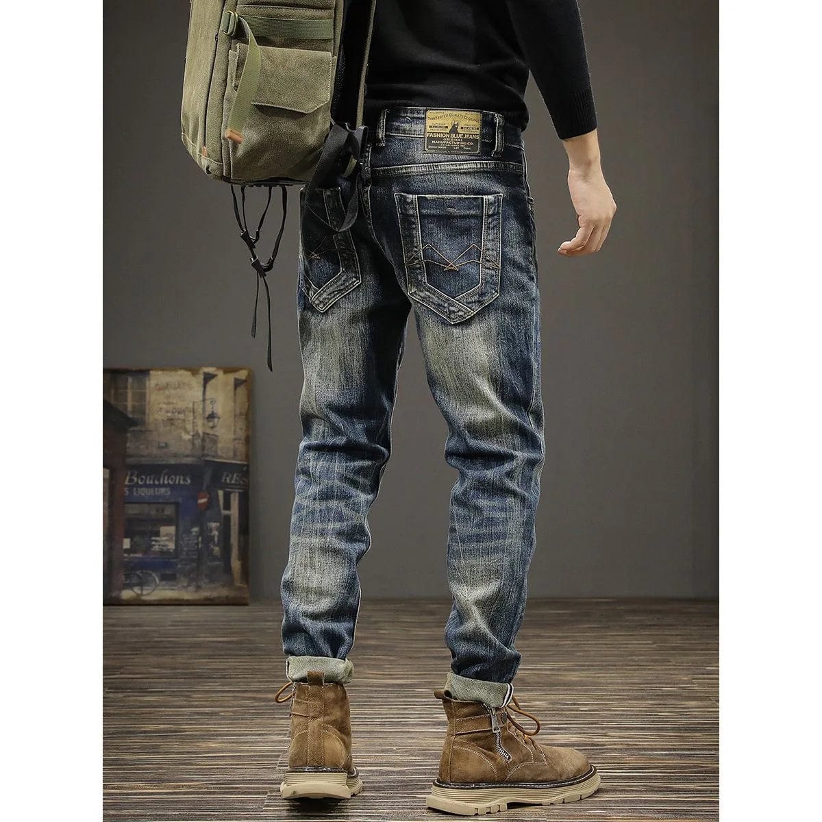 Showlu Fashion Store 2023 Spring and Autumn New Fashion Trend Retro Ripped Jeans Men's Casual Elastic Comfortable High-Quality Large Size Trousers