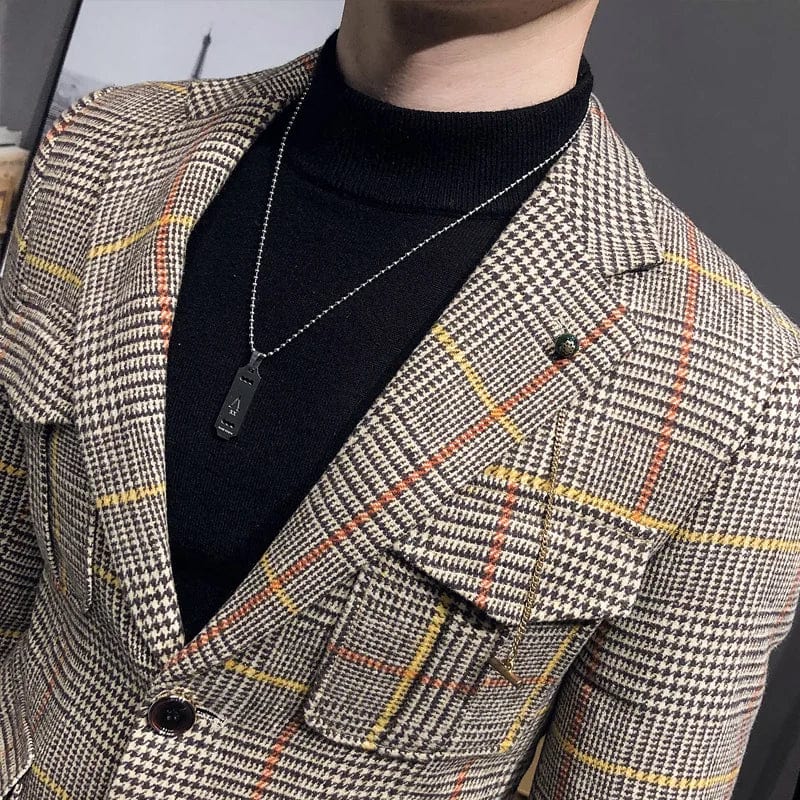 SHOWLU FASHION STORE 2023 Spring Men Plaid Blazers British Printed Wedding Business Casual Blazer Suit Jacket Male Formal Blazers Plus Size S-3XL