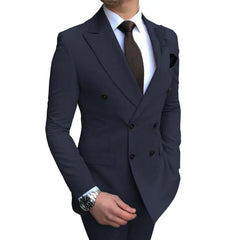 SHOWLU FASHION STORE 2023 Wedding Suits Men Business Fashion 2 Piece Set Slim Jacket Dress Blazers Coat Pants Trousers Solid Color Double Breasted