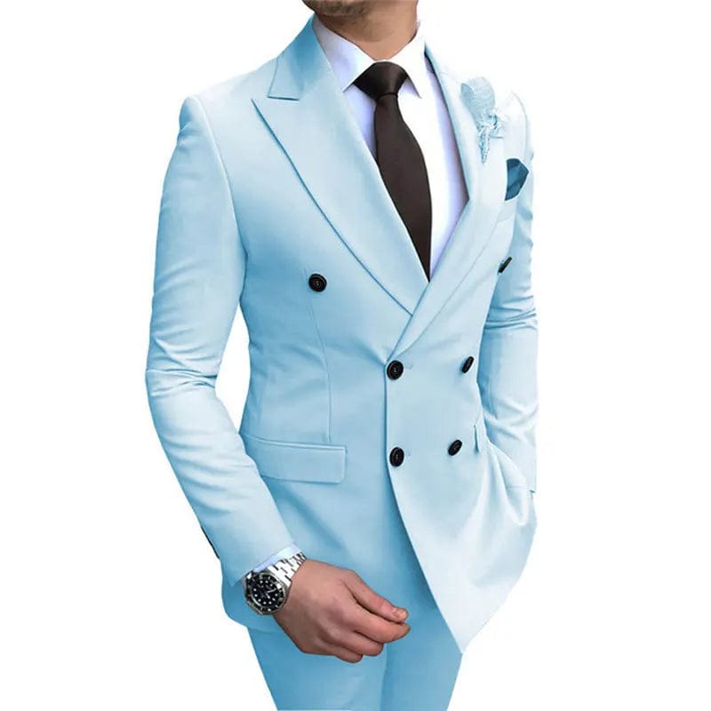 SHOWLU FASHION STORE 2023 Wedding Suits Men Business Fashion 2 Piece Set Slim Jacket Dress Blazers Coat Pants Trousers Solid Color Double Breasted