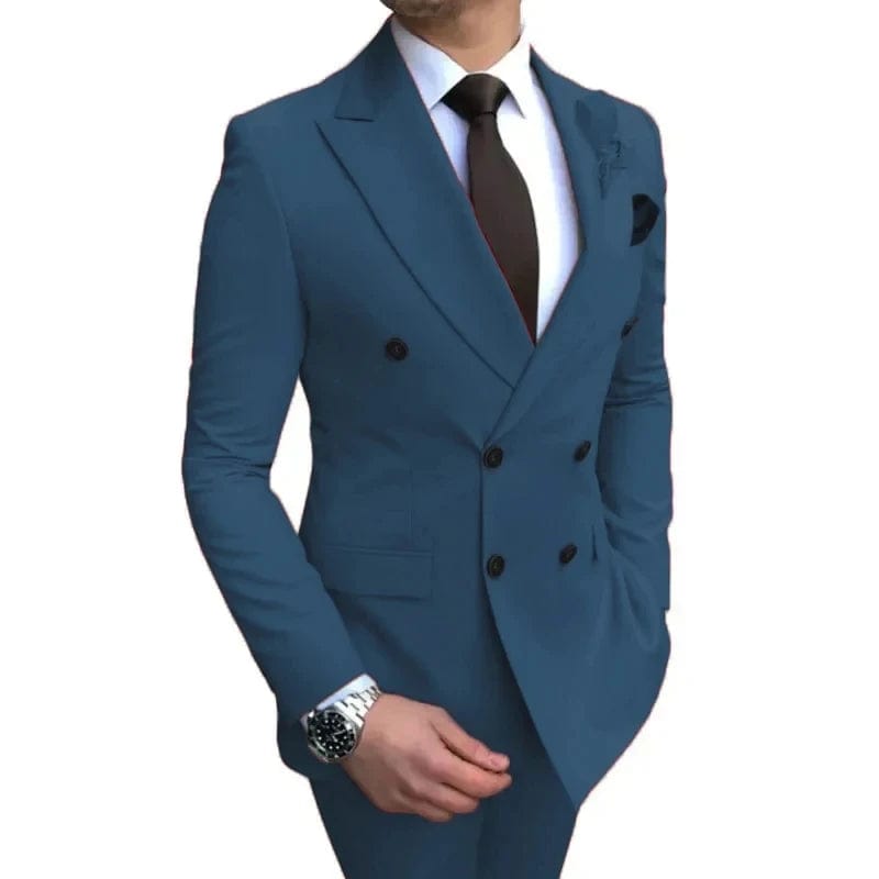 SHOWLU FASHION STORE 2023 Wedding Suits Men Business Fashion 2 Piece Set Slim Jacket Dress Blazers Coat Pants Trousers Solid Color Double Breasted