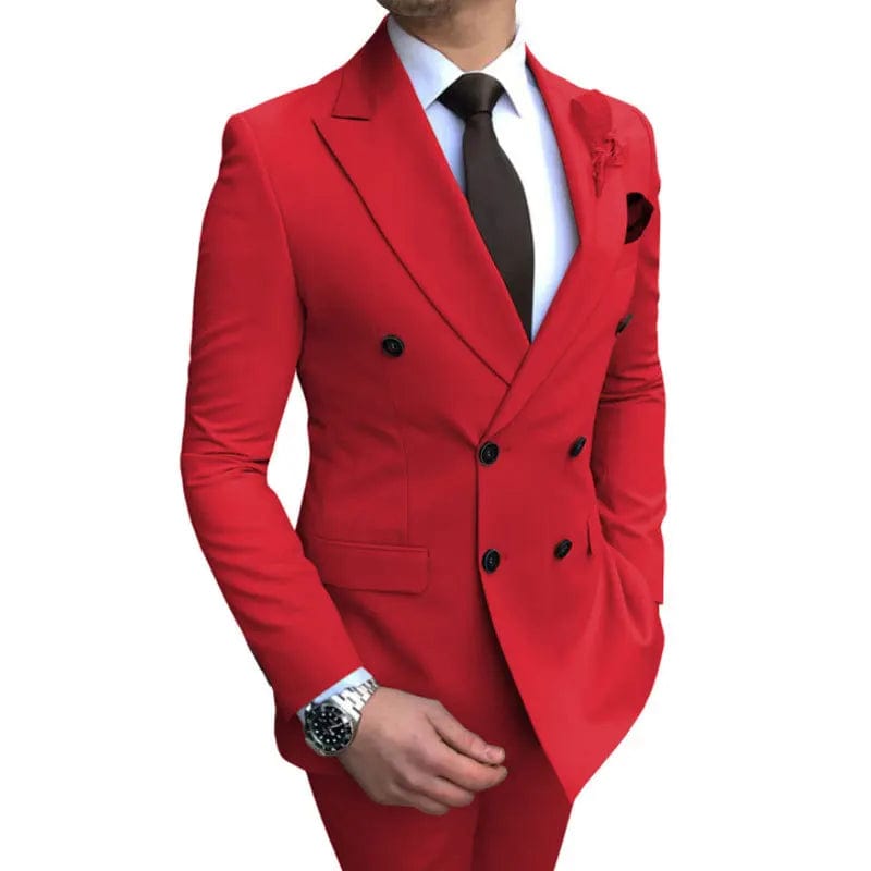 SHOWLU FASHION STORE 2023 Wedding Suits Men Business Fashion 2 Piece Set Slim Jacket Dress Blazers Coat Pants Trousers Solid Color Double Breasted