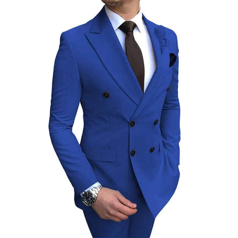 SHOWLU FASHION STORE 2023 Wedding Suits Men Business Fashion 2 Piece Set Slim Jacket Dress Blazers Coat Pants Trousers Solid Color Double Breasted