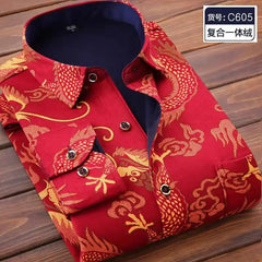 Showlu Fashion Store 2023 winter new arrival Men's fashion Shirts long Sleeve Casual print Shirt,autumn mens thicken shirt Men size M-5XL CY099