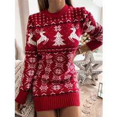 Showlu Fashion Store 2023 Winter Women Christmas Sweater Dress Long Sleeve O Neck Casual Slim Knitted Bodycon Dresses Jacquard Party Clothes Vestidos