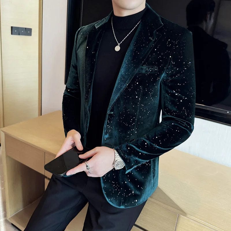 SHOWLU FASHION STORE 2024 Autumn New Velvet Jacket Men's Blazer Business Fashion Hot Stamping Printed Suit Jacket High-quality Luxury Dress Suit