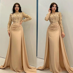 SHOWLU FASHION STORE 2024 Exquisite High Quality Jewel Neck Mermaid Celebrity Dresses Beading Paillette Sequins Shirred Floor length Satin Evening