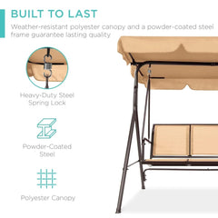 Showlu Fashion Store 2024 New 2-Seater Outdoor Adjustable Canopy Swing Glider, Patio Loveseat Bench with Armrests, Textilene Fabric, Steel Frame