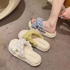 SHOWLU FASHION STORE 2024 New Fairy Style Platform Dissolved Shoes Seaside Beach Slippers Ins Pearl Sandals Women's Outer Wear