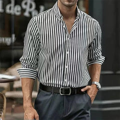 SHOWLU FASHION STORE 2024 New Fashionable 3D Multiple Stripe Men's Button Collar Shirt Business Office Men's Comfortable Top