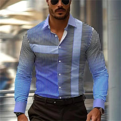 SHOWLU FASHION STORE 2024 New Fashionable 3D Multiple Stripe Men's Button Collar Shirt Business Office Men's Comfortable Top