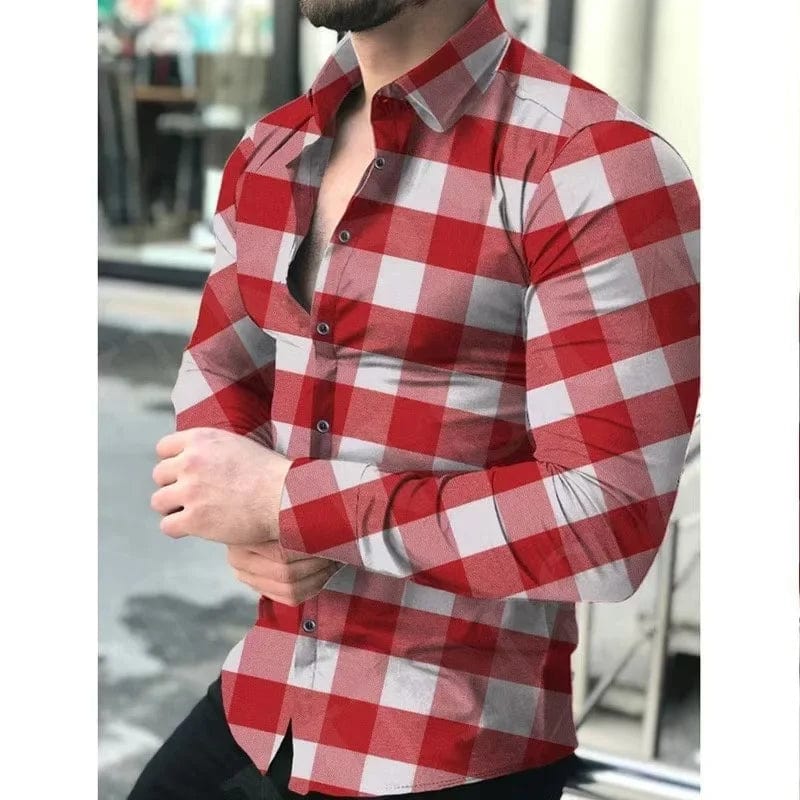 SHOWLU FASHION STORE 2024 New Fashionable 3D Multiple Stripe Men's Button Collar Shirt Business Office Men's Comfortable Top