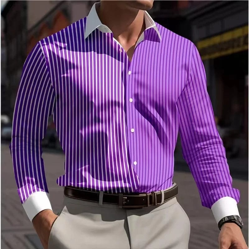 SHOWLU FASHION STORE 2024 New Fashionable 3D Multiple Stripe Men's Button Collar Shirt Business Office Men's Comfortable Top