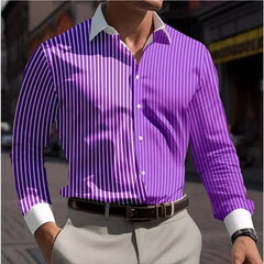 SHOWLU FASHION STORE 2024 New Fashionable 3D Multiple Stripe Men's Button Collar Shirt Business Office Men's Comfortable Top