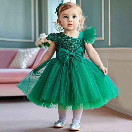 SHOWLU FASHION STORE 2024 New Girls Princess Sequins Dresses Toddler Kids 1st Birthday Baptism Gown Children Wedding Christmas Party Luxury Dress