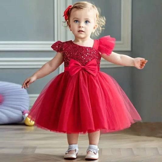 SHOWLU FASHION STORE 2024 New Girls Princess Sequins Dresses Toddler Kids 1st Birthday Baptism Gown Children Wedding Christmas Party Luxury Dress