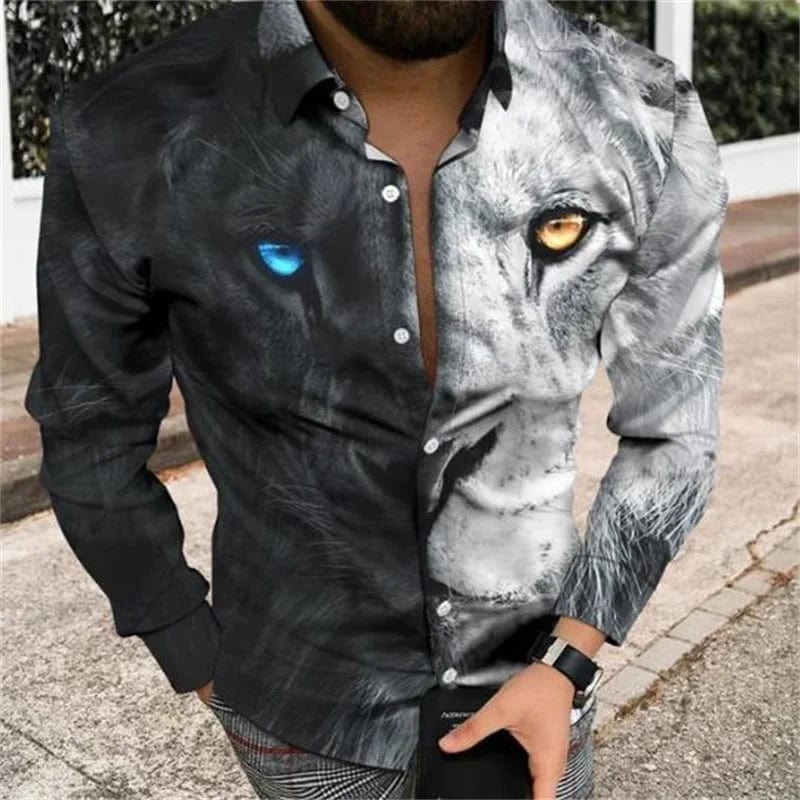 SHOWLU FASHION STORE 2024 new gradient pattern men's printed long-sleeved shirt. 3D digital printed fashion casual shirt, loose fit