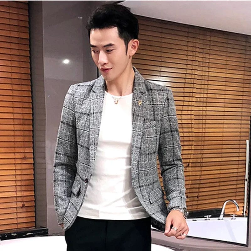 SHOWLU FASHION STORE 2024 New Men's Casual Plaid Suit Jacket Male Linen Plaid Business Self-cultivation Wedding Dress Party Suit Coat Plus Size S-5XL