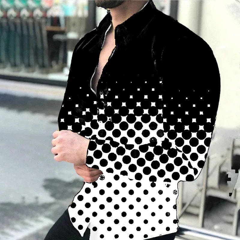 SHOWLU FASHION STORE 2024 Spring Men's Casual Long Sleeve Shirt Single Breasted Digital 3D Printed Polka Dot Lapel Shirt 6XL Party Shirt 14 Colors