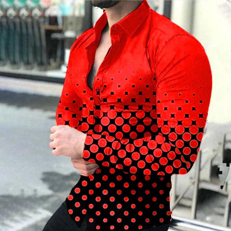 SHOWLU FASHION STORE 2024 Spring Men's Casual Long Sleeve Shirt Single Breasted Digital 3D Printed Polka Dot Lapel Shirt 6XL Party Shirt 14 Colors