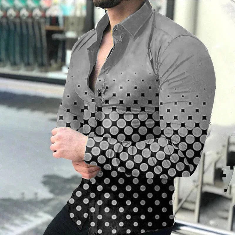 SHOWLU FASHION STORE 2024 Spring Men's Casual Long Sleeve Shirt Single Breasted Digital 3D Printed Polka Dot Lapel Shirt 6XL Party Shirt 14 Colors