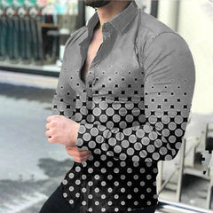 SHOWLU FASHION STORE 2024 Spring Men's Casual Long Sleeve Shirt Single Breasted Digital 3D Printed Polka Dot Lapel Shirt 6XL Party Shirt 14 Colors