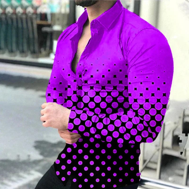 SHOWLU FASHION STORE 2024 Spring Men's Casual Long Sleeve Shirt Single Breasted Digital 3D Printed Polka Dot Lapel Shirt 6XL Party Shirt 14 Colors