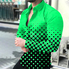 SHOWLU FASHION STORE 2024 Spring Men's Casual Long Sleeve Shirt Single Breasted Digital 3D Printed Polka Dot Lapel Shirt 6XL Party Shirt 14 Colors