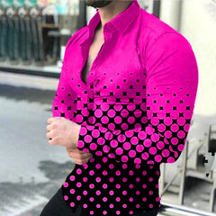 SHOWLU FASHION STORE 2024 Spring Men's Casual Long Sleeve Shirt Single Breasted Digital 3D Printed Polka Dot Lapel Shirt 6XL Party Shirt 14 Colors