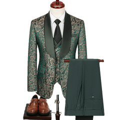 SHOWLU FASHION STORE 2024 Spring New Men's (suit + Vest + Trousers) British Style Business Casual Three-piece High-density Jacquard Wedding Dress