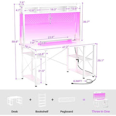 SHOWLU FASHION STORE 2024 Upgrade Gaming Desk with Hutch, 48'' Magic Computer Desk with LED and Outlets, Reversible Workstation Desk with Pegboard