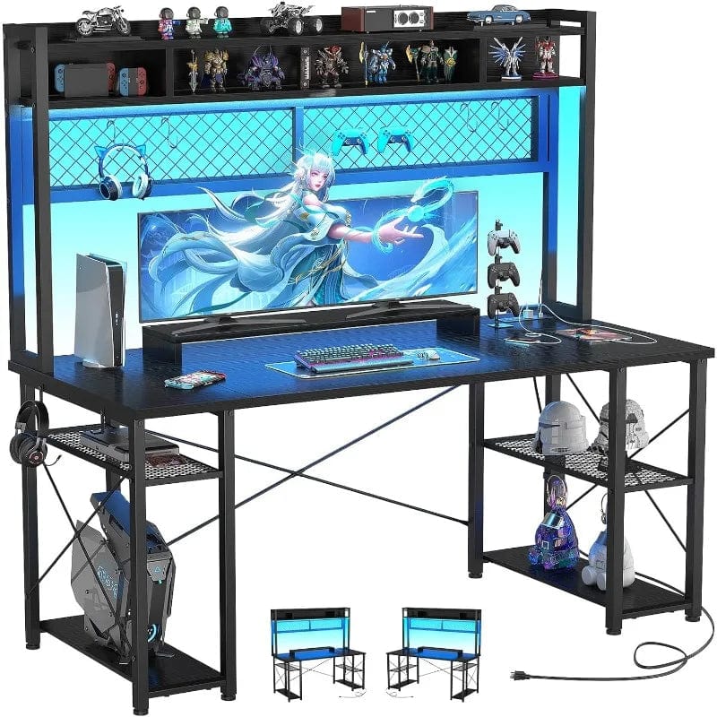 SHOWLU FASHION STORE 2024 Upgrade Gaming Desk with Hutch, 48'' Magic Computer Desk with LED and Outlets, Reversible Workstation Desk with Pegboard