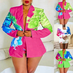 SHOWLU FASHION STORE 2024 Women's Set Elegant Tie Dye Printed Blazer And Shorts Suit Matching Two 2 Piece Set Office Lady Ins Work Street Outfits