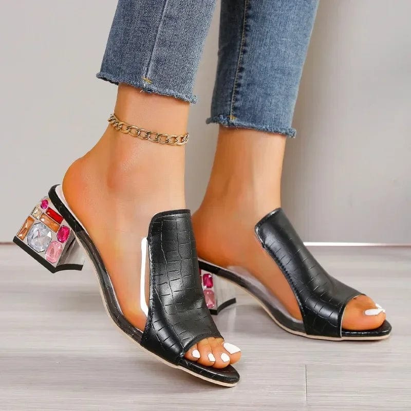 Showlu Fashion Store 2024 Women's Summer New Fashion Fish Mouth Designer Square Heel Comfort Sandals Women's Outdoor Casual Party Banquet High Heels