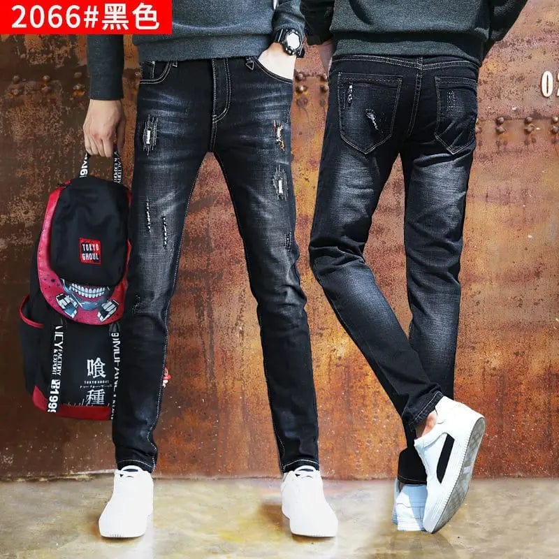  Showlu Fashion Store 2066 black / 31 weight 57-62kg Fashion Stylish Korean Style Clothes Classic Kpop Streetwear Luxury Slim-Fit Smoke Gray Men's Jeans Casual Cowboy Pants for Men