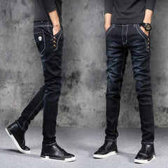  Showlu Fashion Store 2080 black / 27  weight 40-45kg Fashion Stylish Korean Style Clothes Classic Kpop Streetwear Luxury Slim-Fit Smoke Gray Men's Jeans Casual Cowboy Pants for Men