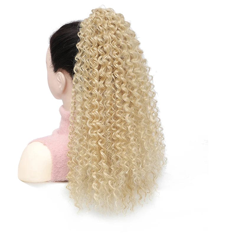 Showlu Kinky Curly Drawstring Ponytail extension, 20 inches long, synthetic afro puff hair for women with curly, fluffy texture.