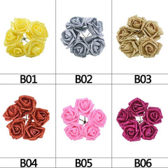 Showlu Fashion Store 20pcs 6cm Gold Silver Rose Flower Head Glitter Foam Artificial Flowers Rose Bouquet DIY Wreath Wedding Decoration Decor Supplies