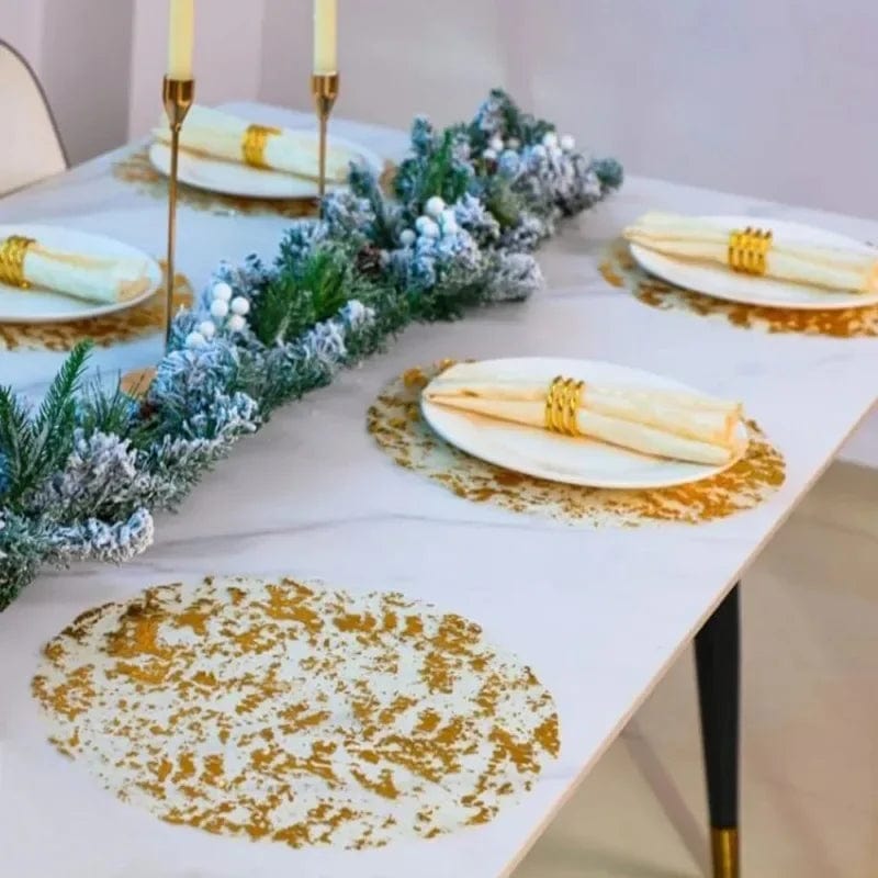 Showlu Fashion Store 20pcs Gold Round Foil Table Mat Table Place Mats Tea Dining Tableware Mats Pads Wedding Birthday Home Party Table Decoration